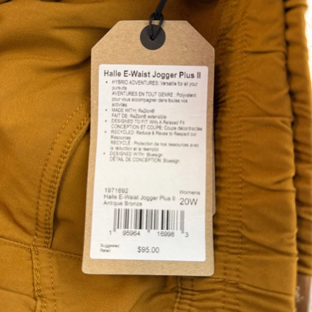Prana Halle E-Waist Jogger Plus II Antique Bronze Hiking Pants 20W NEW